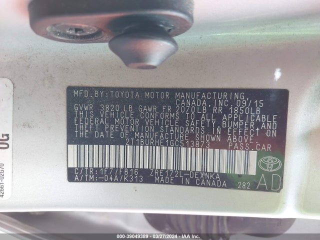 Toyota Corolla Le Plus 2016 2T1BURHE1GC513873 Image 9