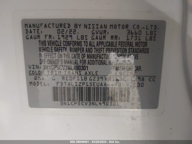 Nissan Kicks Sv Xtronic Cvt 2022 3N1CP5CV3NL490301 Image 9
