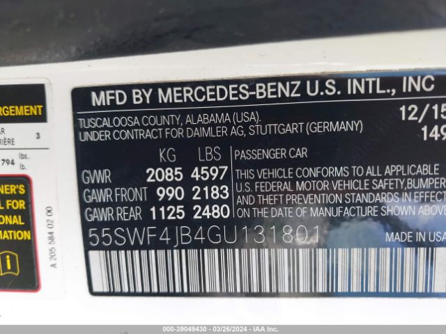 55SWF4JB4GU131801 Mercedes-Benz C 300 Luxury/sport