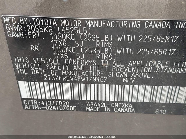 Toyota RAV4 LE 2015 2T3ZFREV4FW179467 Image 9