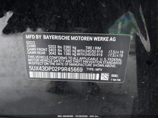BMW X3 Sdrive30i 2023 5UX43DP02P9R45669 Image 9