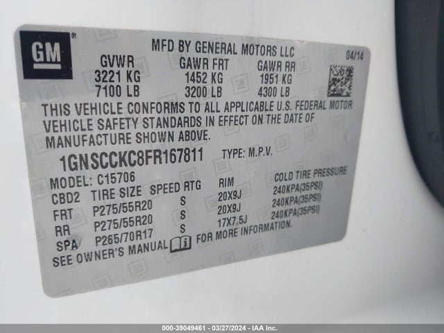 Chevrolet Tahoe Ltz 2015 1GNSCCKC8FR167811 Image 9
