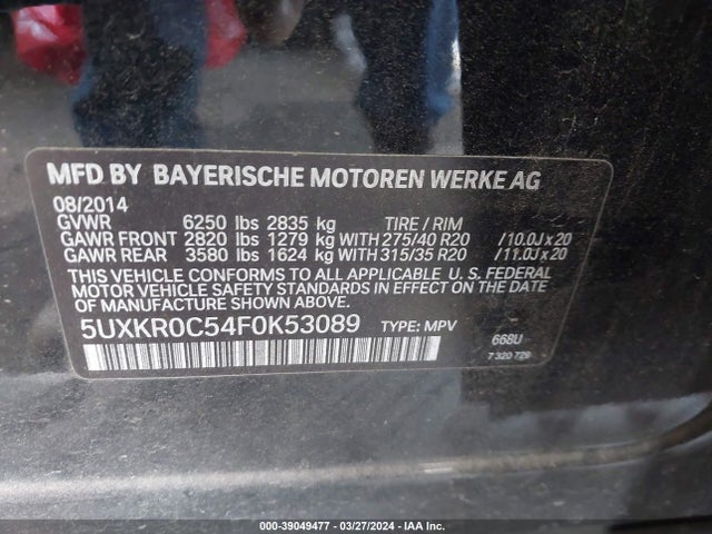 BMW X5 Xdrive35i 2015 5UXKR0C54F0K53089 Image 9