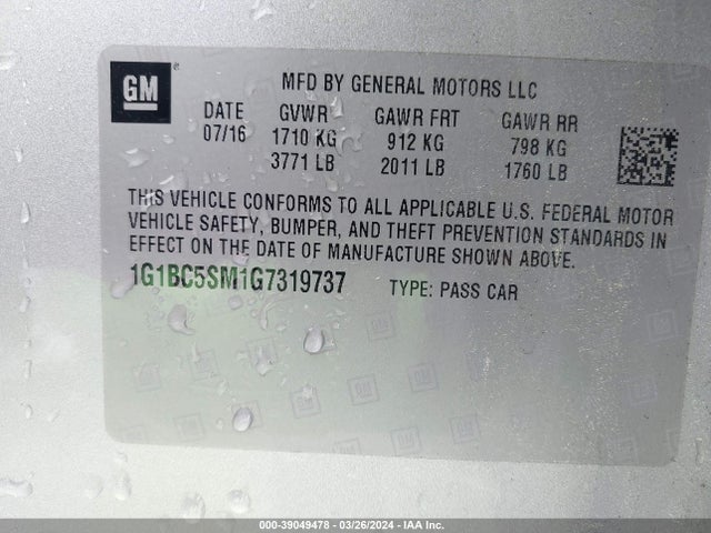 Chevrolet Cruze Ls Auto 2016 1G1BC5SM1G7319737 Image 9