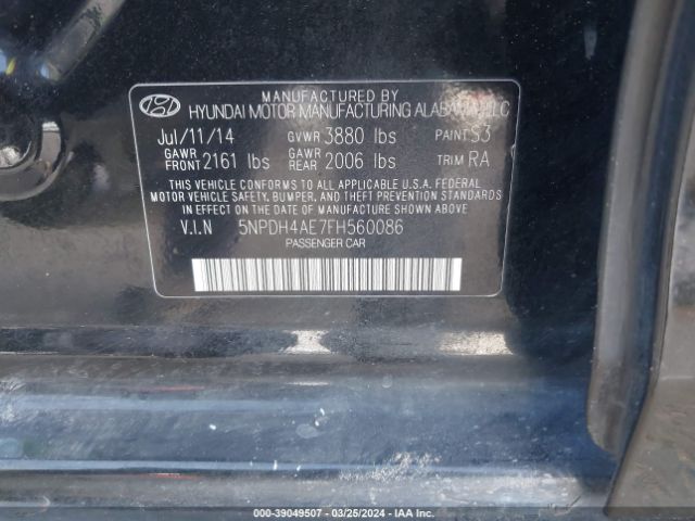 5NPDH4AE7FH560086 Hyundai ELANTRA SE