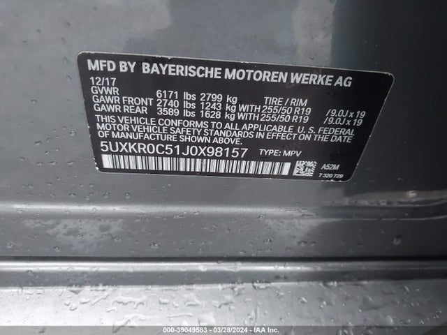 BMW X5 Xdrive35i 2018 5UXKR0C51J0X98157 Image 9