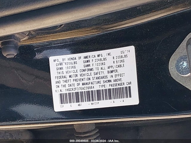 Honda ACCORD LX 2014 1HGCR2F37EA236664 Image 9