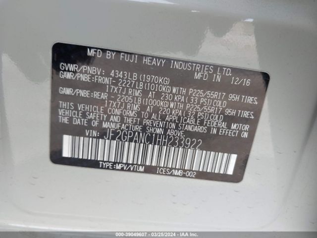 JF2GPANC1HH233922 Subaru Crosstrek 2.0i Limited
