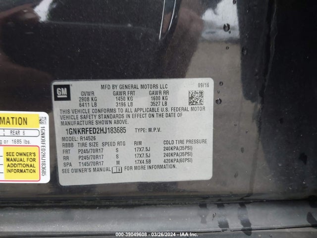 Chevrolet Traverse Ls 2017 1GNKRFED2HJ183685 Image 9
