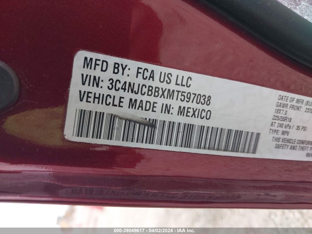 Jeep Compass Altitude Fwd 2021 3C4NJCBBXMT597038 Image 9