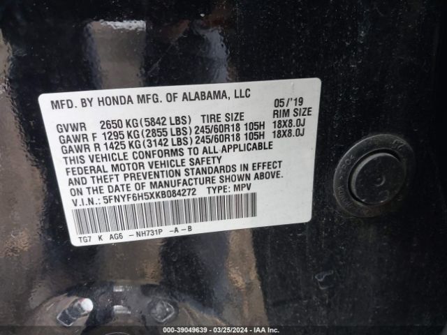 5FNYF6H5XKB084272 Honda Pilot Ex-l