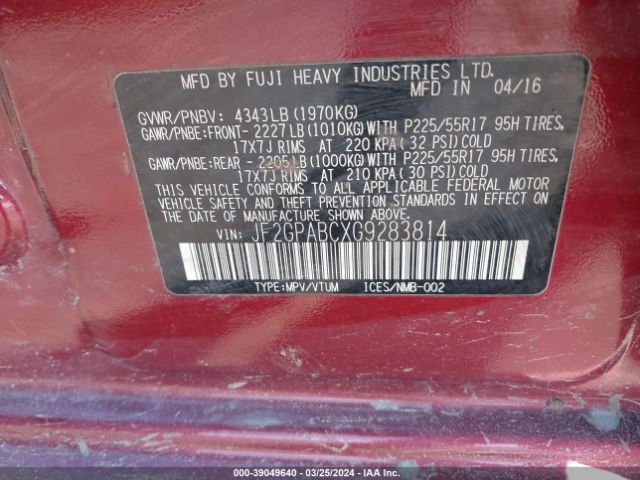 JF2GPABCXG9283814 Subaru Crosstrek 2.0i Premium