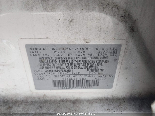 Nissan Versa Note S (sr)/s Plus/sl/sr/sv 2015 3N1CE2CP7FL381511 Image 9