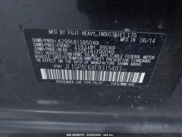 JF1GPAL6XE8315483 Subaru Impreza 2.0i Sport Premium