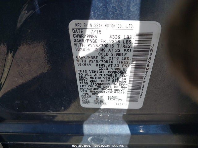 Nissan Rogue Select S 2015 JN8AS5MT7FW161049 Image 9