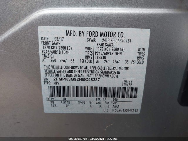 Ford EDGE SE 2017 2FMPK3G92HBC48237 Image 9