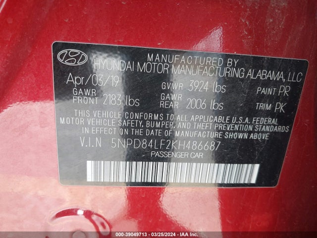 Hyundai ELANTRA SEL 2019 5NPD84LF2KH486687 Image 9