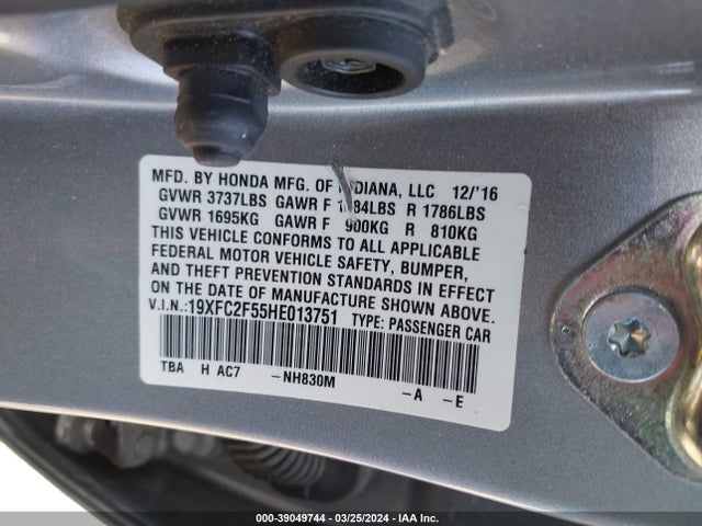 Honda Civic Lx 2017 19XFC2F55HE013751 Image 9