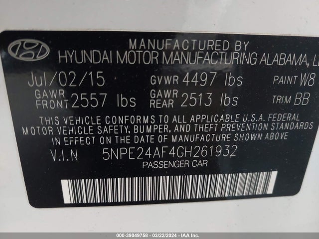 Hyundai SONATA SE 2016 5NPE24AF4GH261932 Image 9