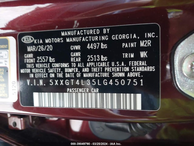 KIA Optima Lx 2020 5XXGT4L35LG450751 Image 9