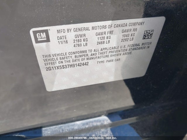 Chevrolet Impala 1fl 2017 2G11X5S37H9142442 Image 9