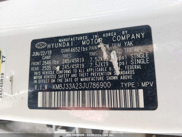 Hyundai Tucson Limited 2018 KM8J33A23JU786900 Image 9