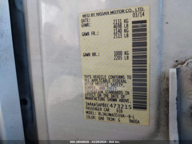 1N4AA5AP8EC473215 Nissan Maxima 3.5 Sv