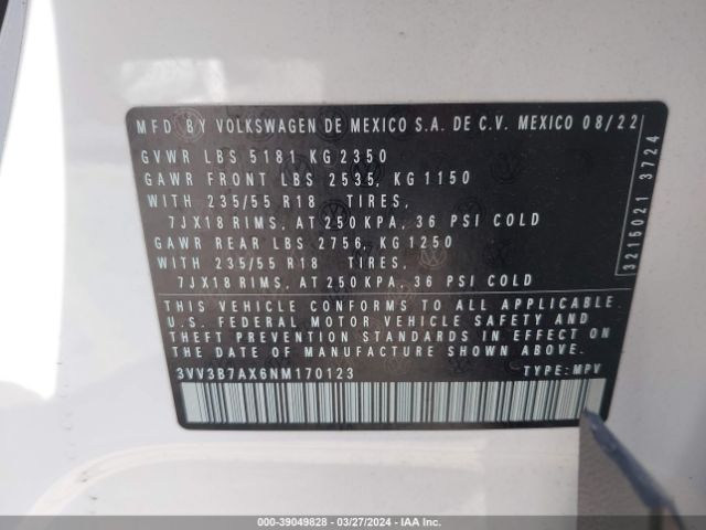 3VV3B7AX6NM170123 Volkswagen Tiguan 2.0t Se
