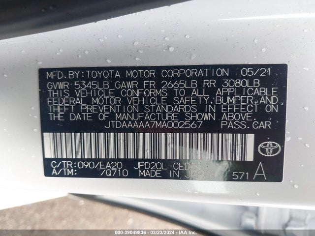 Toyota Mirai Xle 2021 JTDAAAAA7MA002567 Image 9