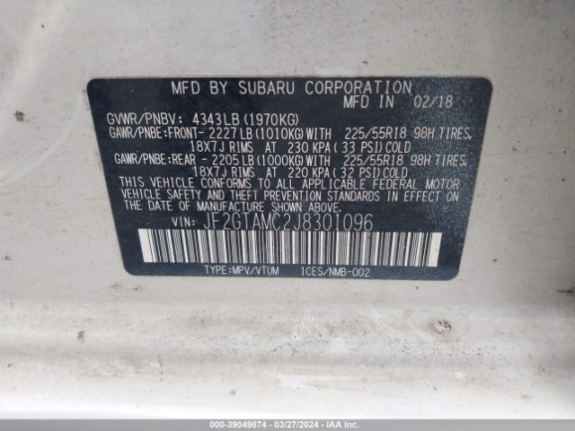 JF2GTAMC2J8301096 Subaru Crosstrek 2.0i Limited