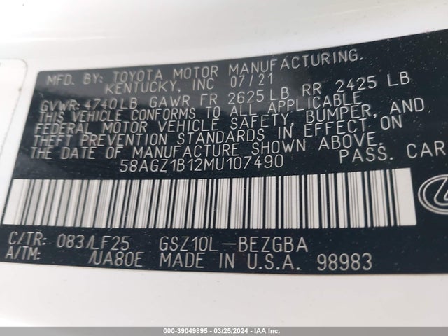 58AGZ1B12MU107490 Lexus Es 350 F Sport