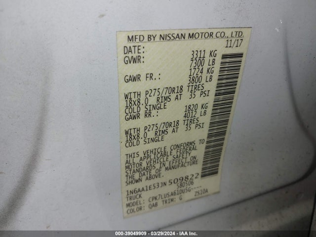 Nissan Titan Pro-4x 2018 1N6AA1E53JN509822 Image 9