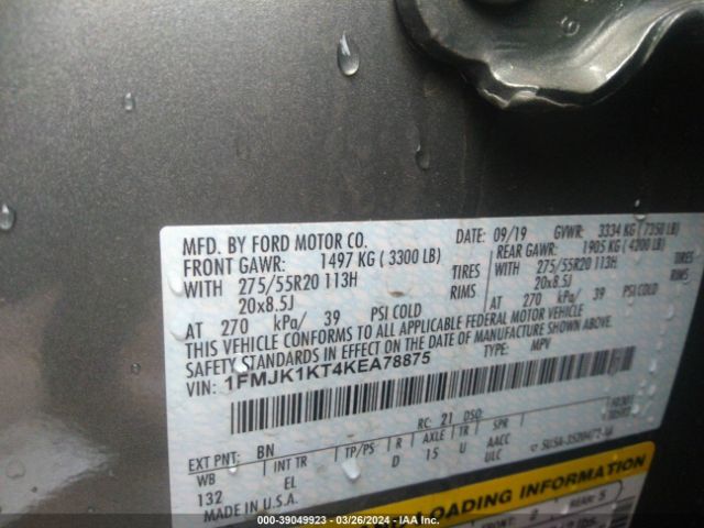 1FMJK1KT4KEA78875 Ford Expedition Max Limited
