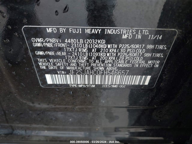 JF2SJAHC0FH546657 Subaru Forester 2.5i Limited