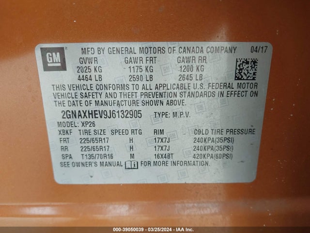 Chevrolet EQUINOX LS 2018 2GNAXHEV9J6132905 Image 9