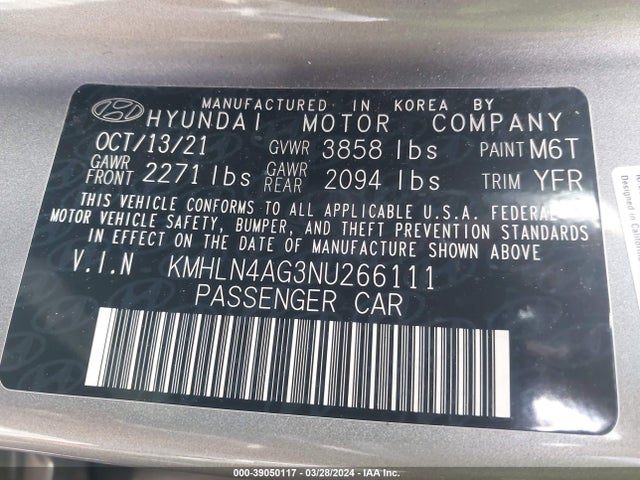 Hyundai ELANTRA SEL 2022 KMHLN4AG3NU266111 Image 9