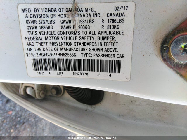 Honda CIVIC EX 2017 2HGFC2F77HH525566 Image 9
