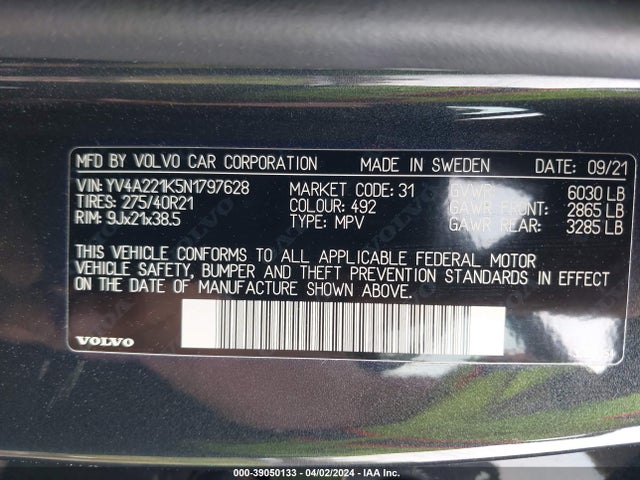 YV4A221K5N1797628 Volvo Xc90 T6 Momentum 6 Passenger