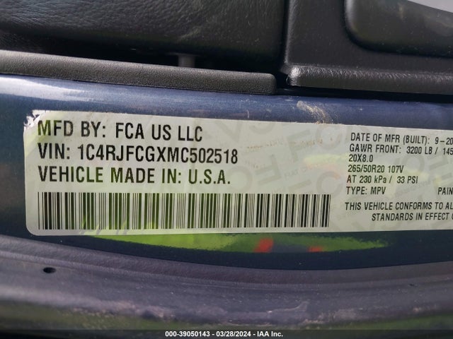 1C4RJFCGXMC502518 Jeep Grand Cherokee High Altitude 4x4
