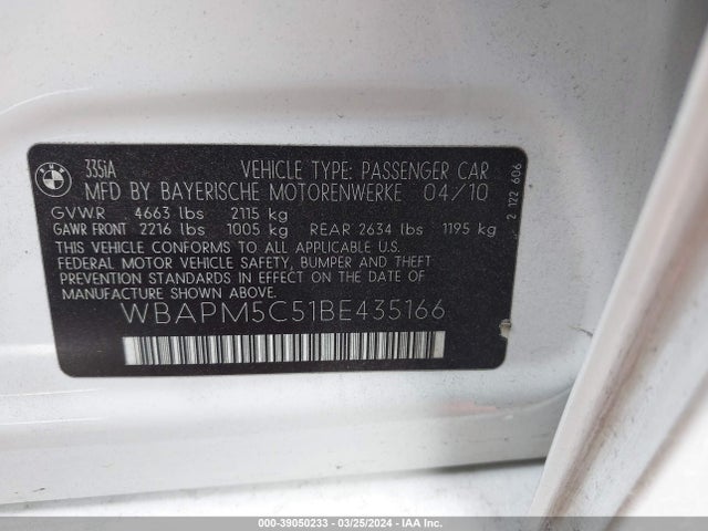 2011 Bmw 335i მანქანა იყიდება აუქციონზე, vin: WBAPM5C51BE435166, აუქციონის ნომერი: 39050233