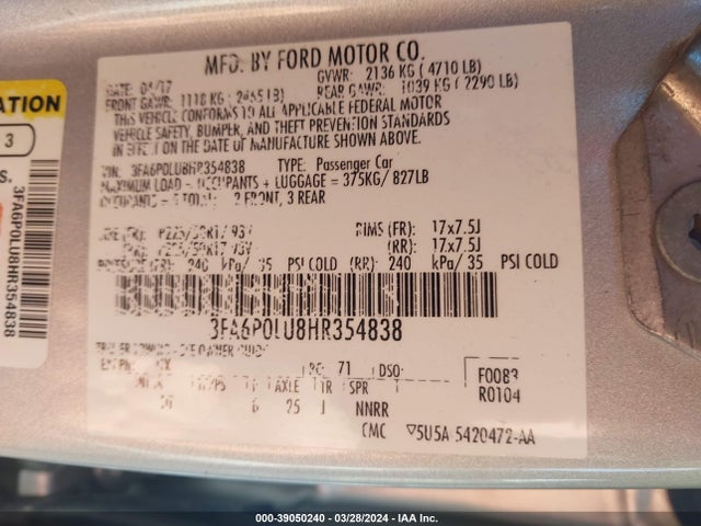 Ford Fusion Hybrid Se 2017 3FA6P0LU8HR354838 Image 9