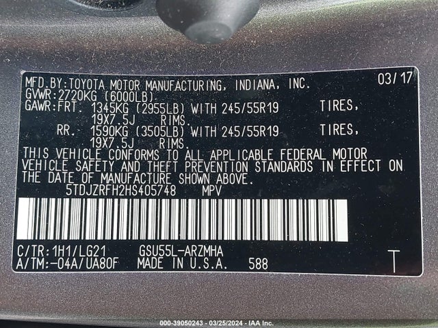 Toyota Highlander Se 2017 5TDJZRFH2HS405748 Image 9