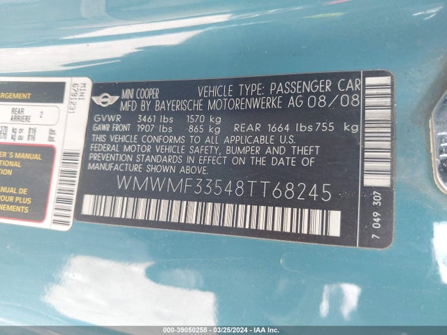 2008 MINI COOPER WMWMF33548TT68245 Photo 8