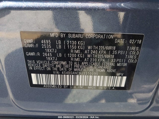 Subaru Outback 2.5i Limited 2018 4S4BSANC8J3310095 Image 9