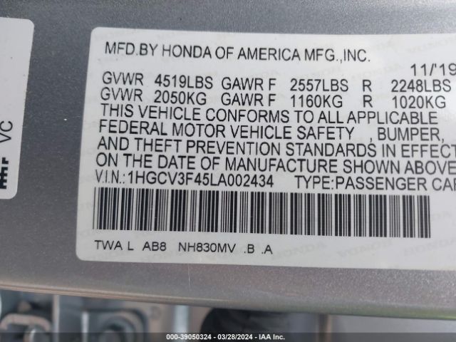 1HGCV3F45LA002434 Honda Accord Hybrid Ex