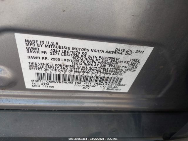 4A4AP3AU4FE003314 Mitsubishi Outlander Sport Es