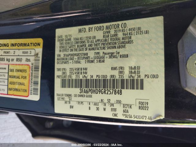 3FA6P0HD9GR257848 Ford FUSION SE
