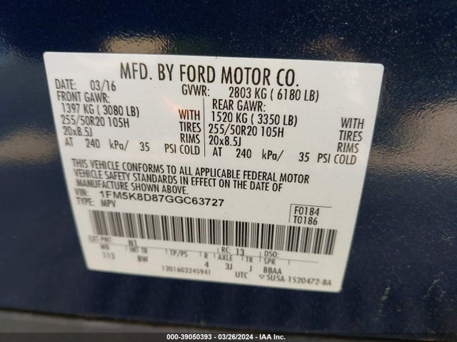 Ford EXPLORER XLT 2016 1FM5K8D87GGC63727 Image 9