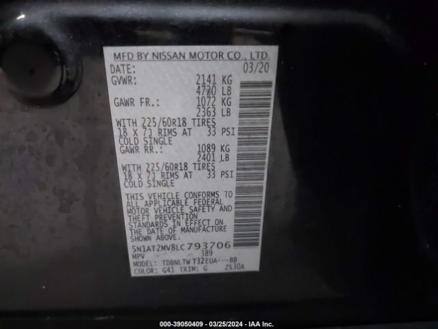 5N1AT2MV8LC793706 Nissan Rogue Sv Intelligent Awd