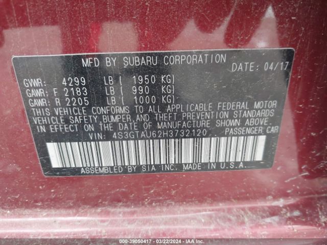 4S3GTAU62H3732120 Subaru Impreza 2.0i Limited